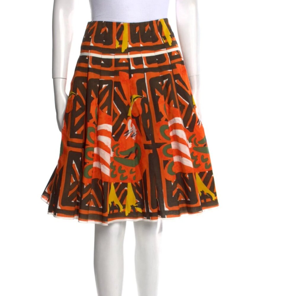 Prada Pleated Midi Printed Skirt Sz 40